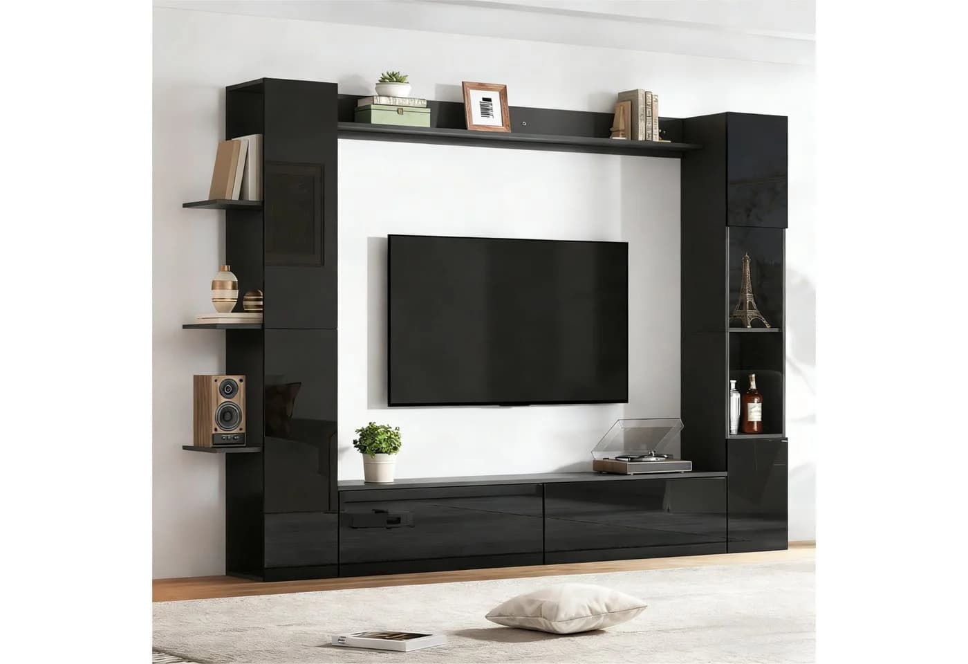 Merax Wohnwand 4-teilig Weiß mit TV-Schrank, Vitrine & Regalen - Bild 2