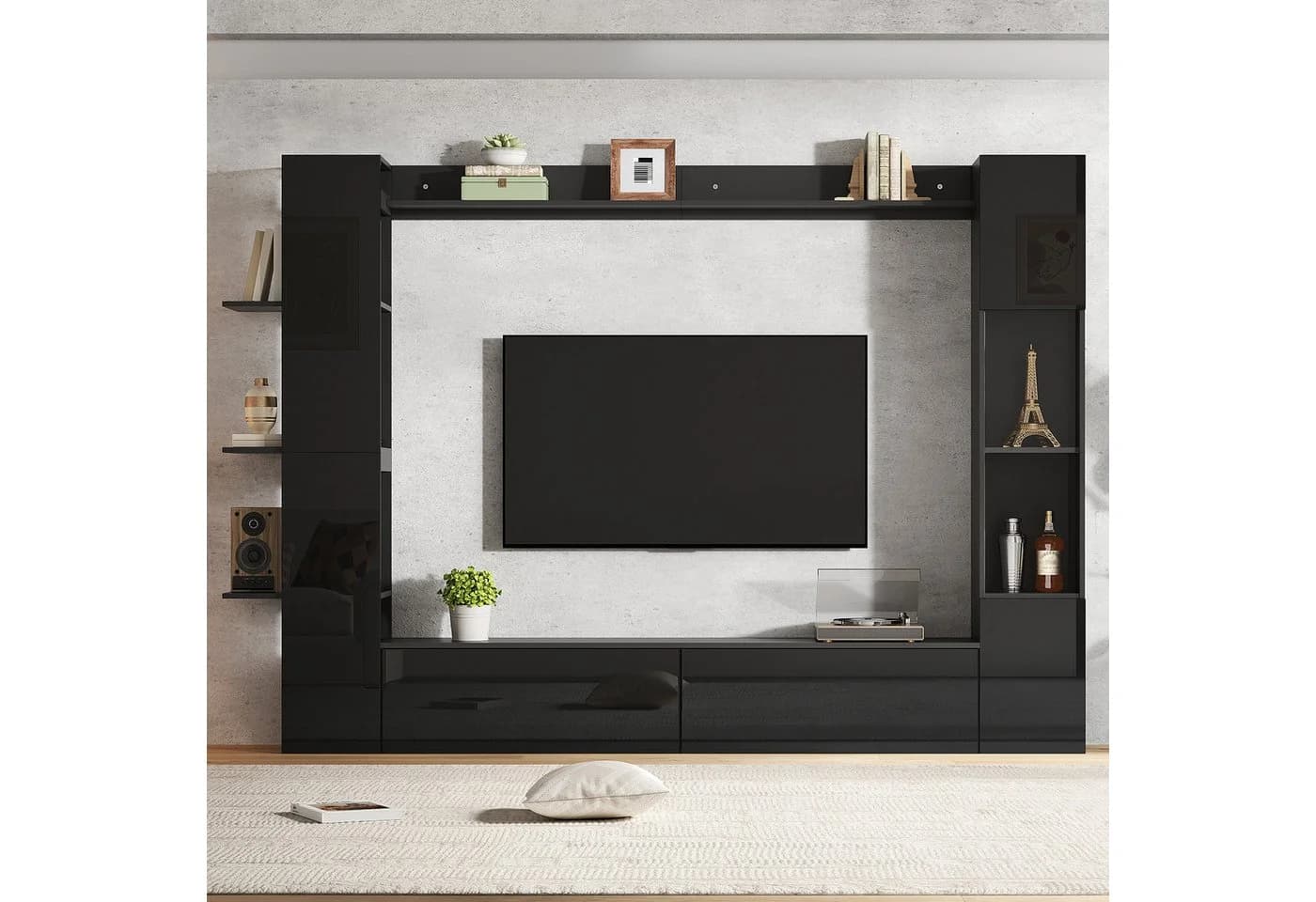 Merax Wohnwand 4-teilig Weiß mit TV-Schrank, Vitrine & Regalen - Bild 3
