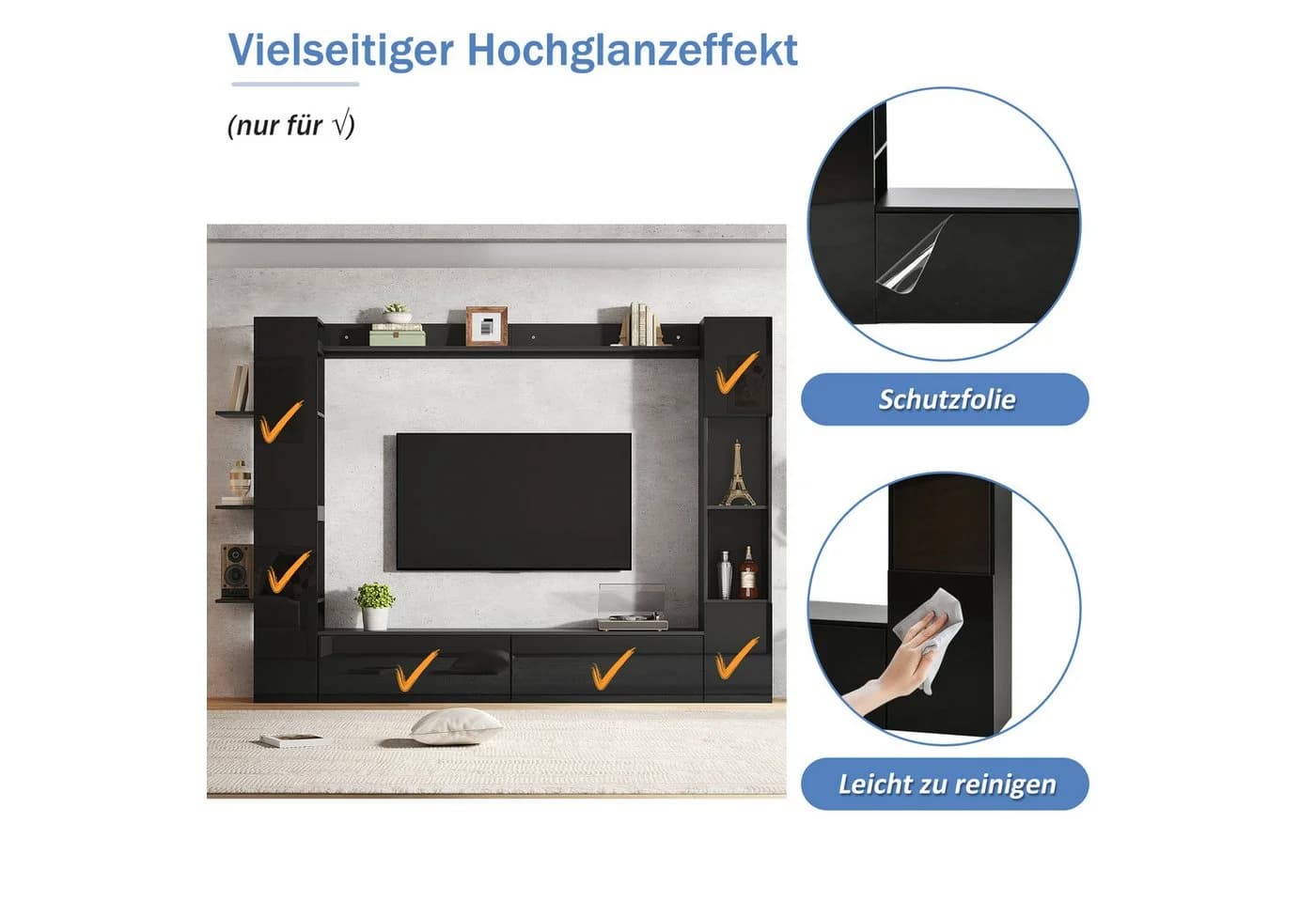 Merax Wohnwand 4-teilig Weiß mit TV-Schrank, Vitrine & Regalen - Bild 4