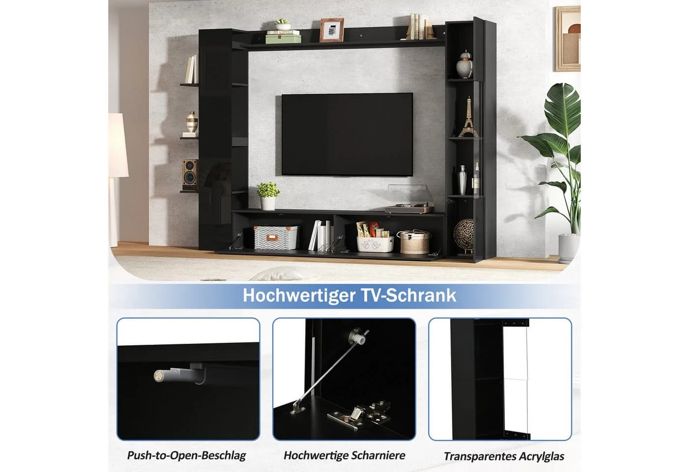 Merax Wohnwand 4-teilig Weiß mit TV-Schrank, Vitrine & Regalen - Bild 5
