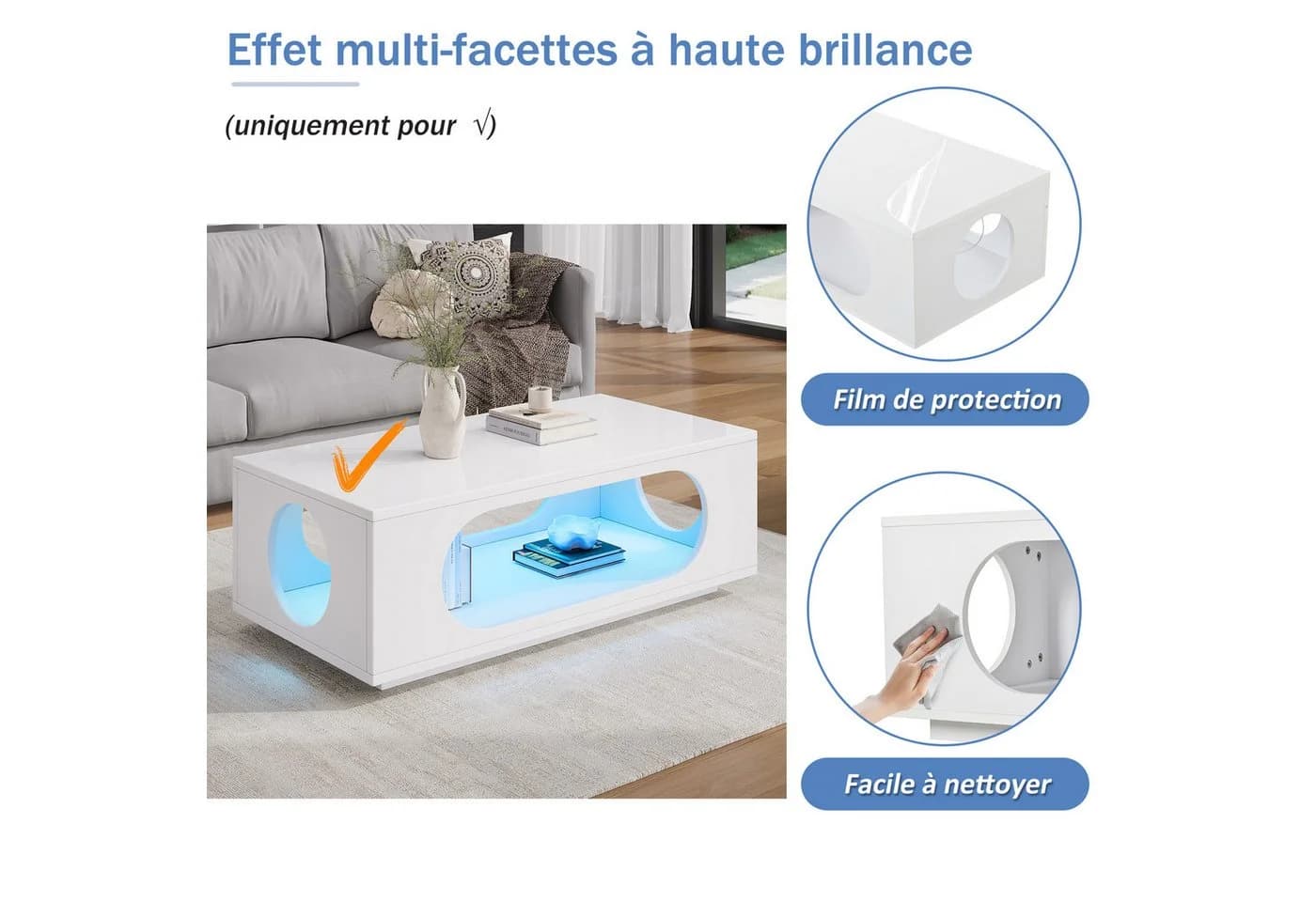 Merax Couchtisch Hochglanz mit LED-Beleuchtung & APP Steuerung - Bild 4