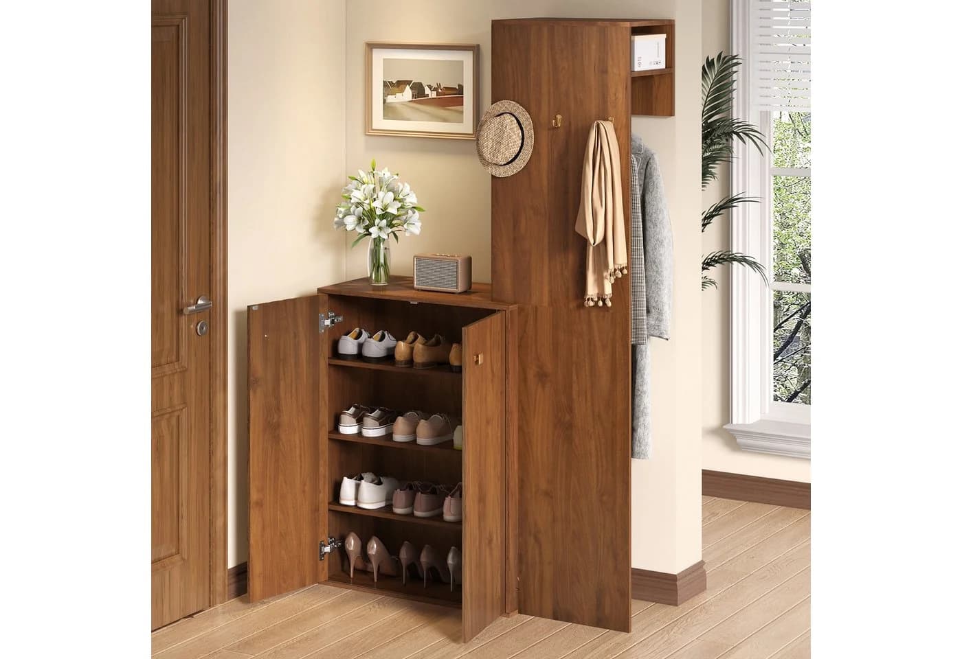 Merax Garderoben-Set mit Stauraum Nussbaum Kompaktgarderobe