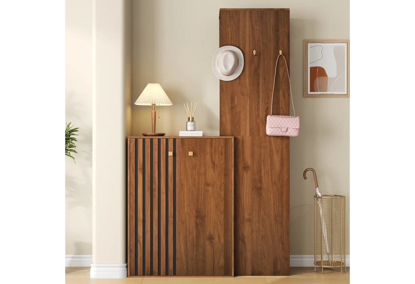 Merax Garderoben-Set mit Stauraum Nussbaum Kompaktgarderobe - Bild 2