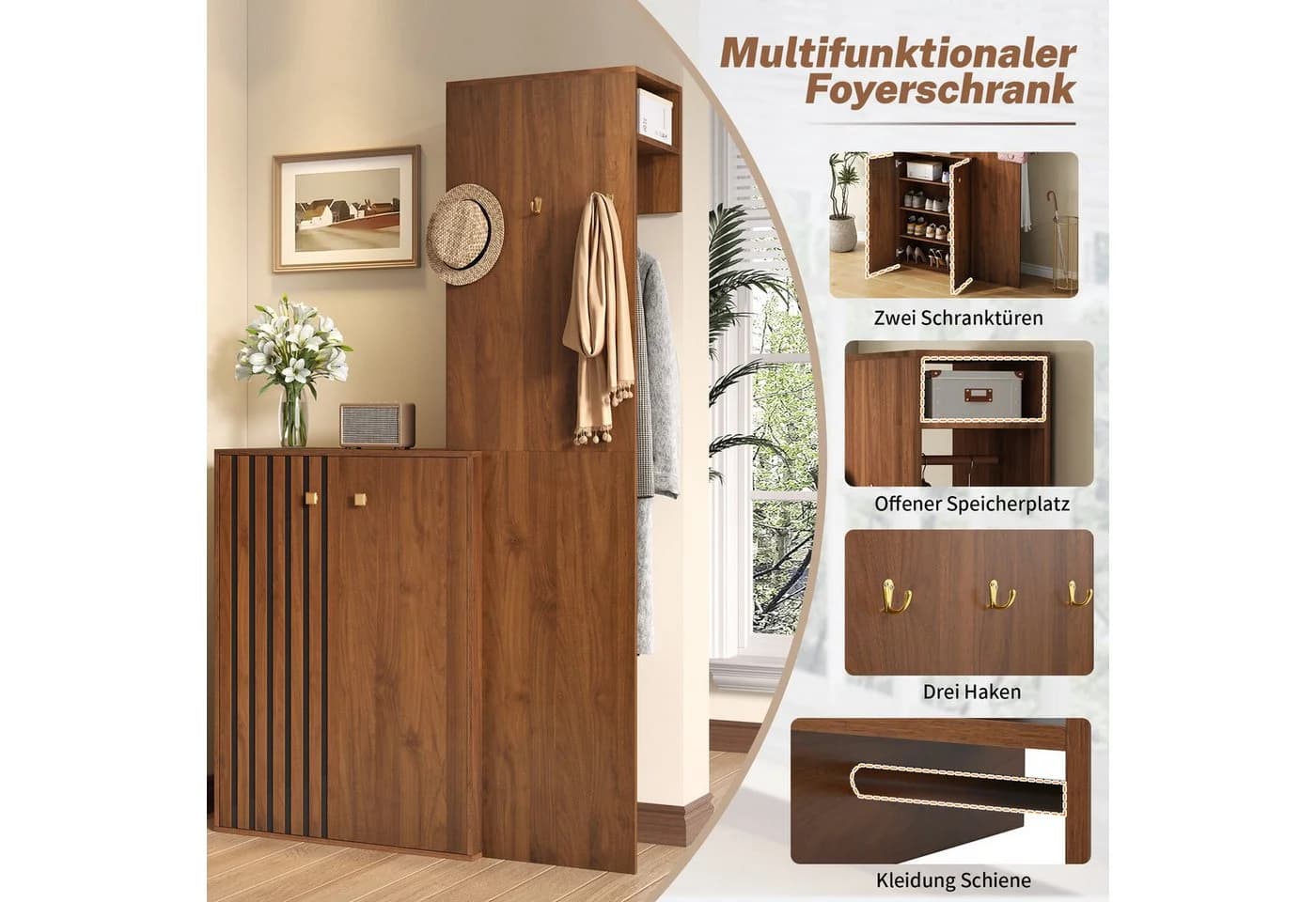 Merax Garderoben-Set mit Stauraum Nussbaum Kompaktgarderobe - Bild 4
