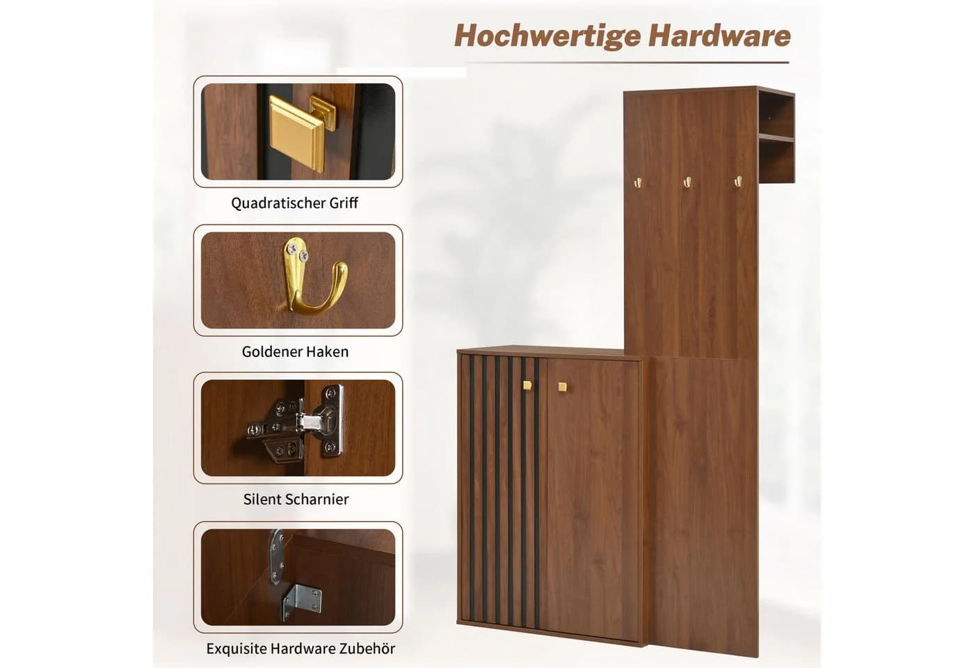 Merax Garderoben-Set mit Stauraum Nussbaum Kompaktgarderobe - Bild 5