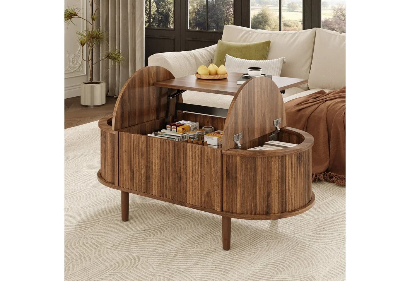 Merax Verstellbarer Couchtisch Vintage Nussbaum mit Stauraum