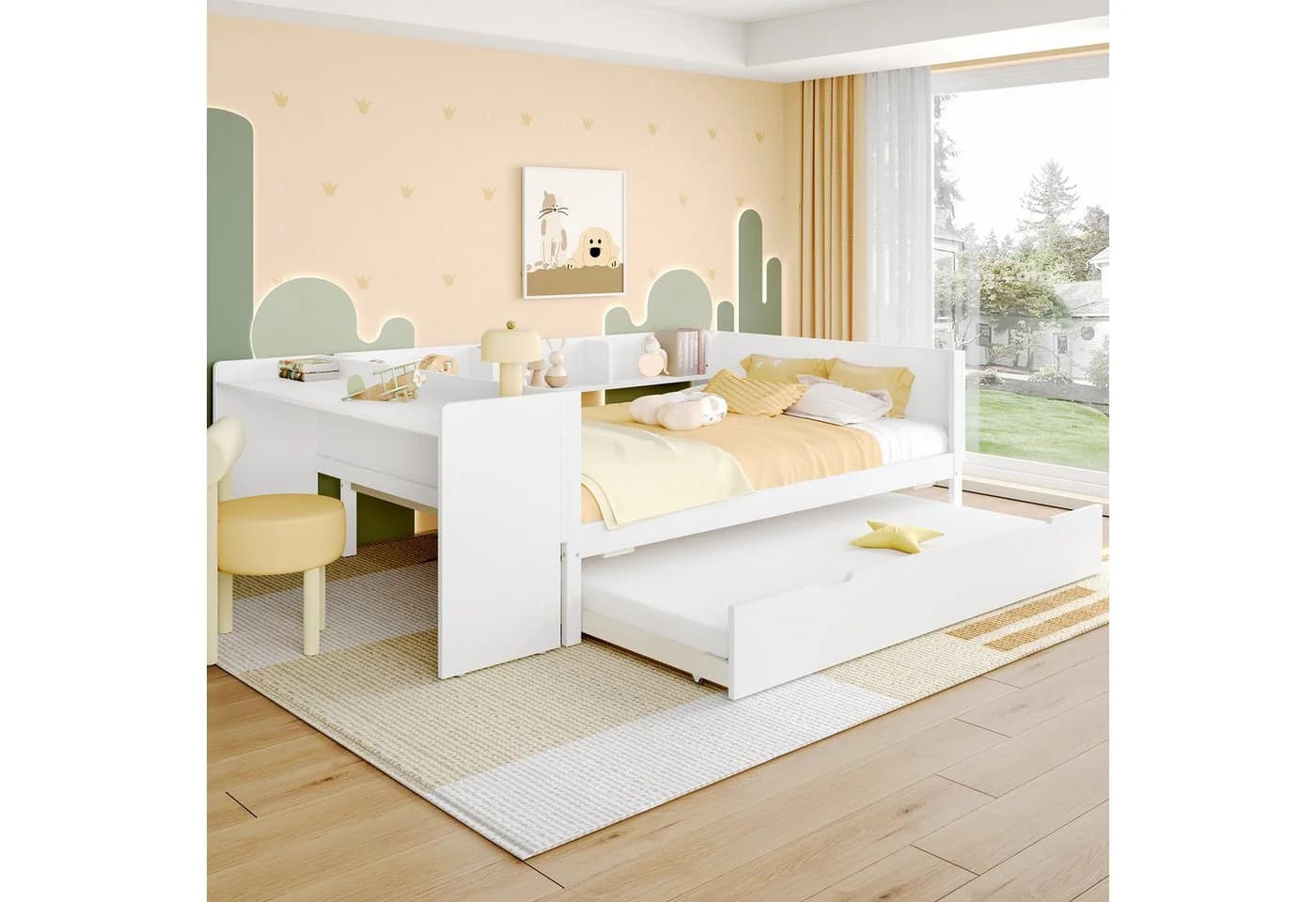 Flieks Kinderbett mit Ausziehbett und Schreibtisch Weiß - Bild 2