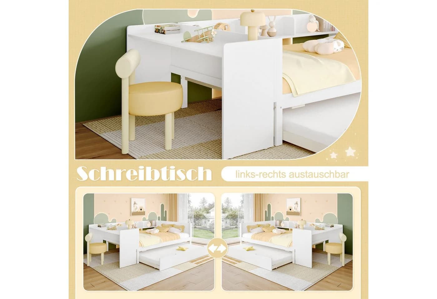 Flieks Kinderbett mit Ausziehbett und Schreibtisch Weiß - Bild 4
