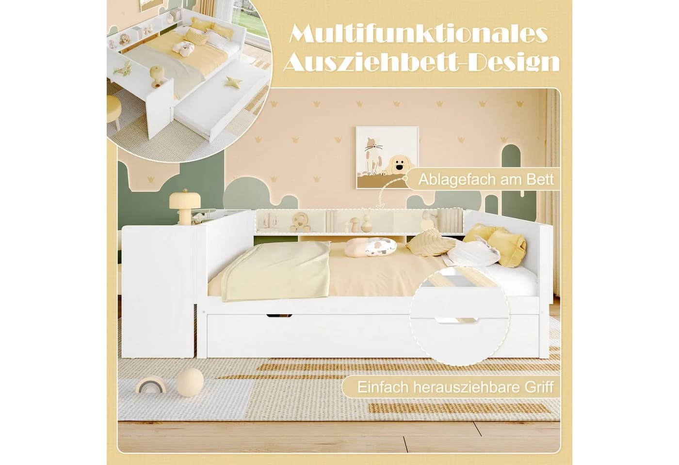 Flieks Kinderbett mit Ausziehbett und Schreibtisch Weiß - Bild 5