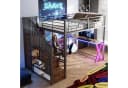 Flieks Hochbett LED Metallbett 140x200 mit Schreibtisch, Kleiderschrank und Stauraumtreppe Bild 3