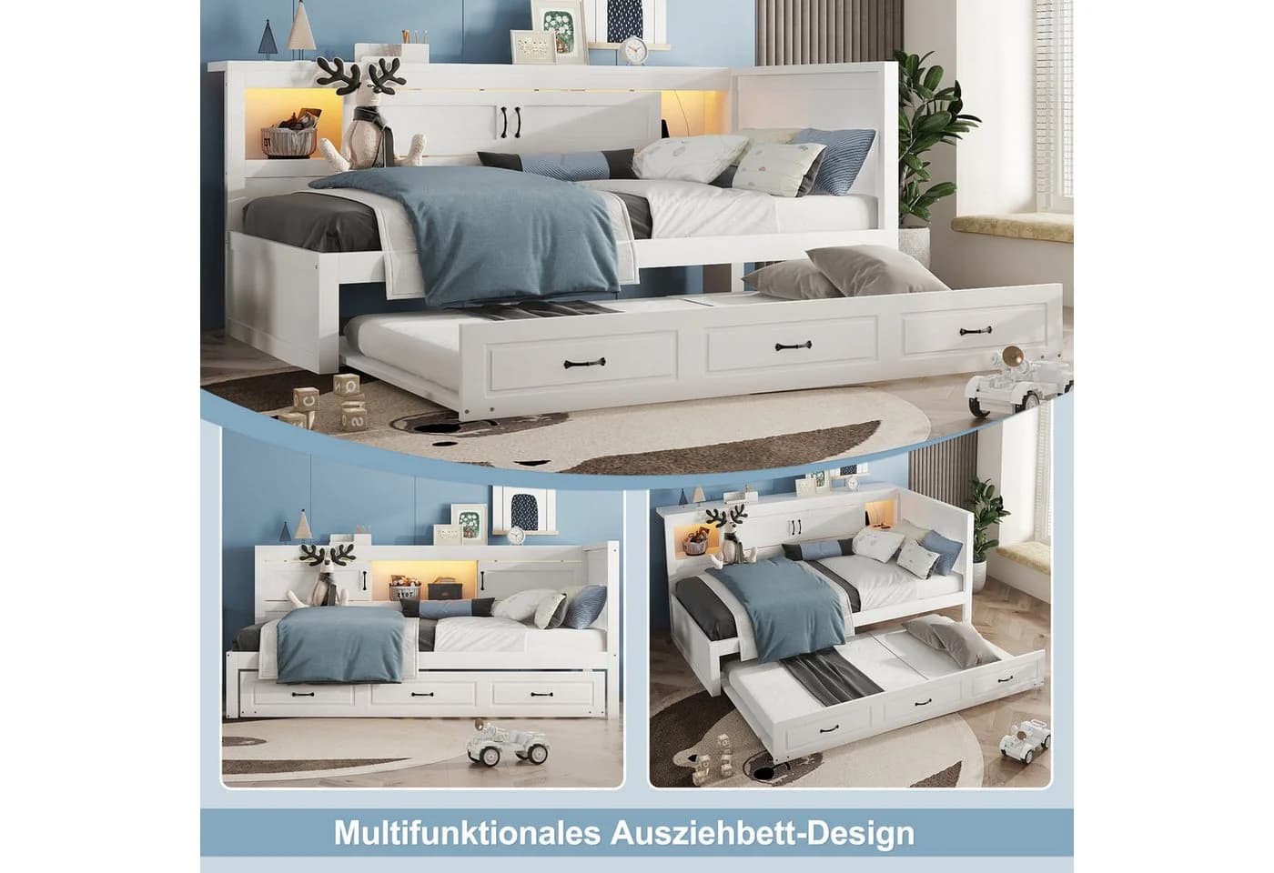 Flieks Daybett mit LED, Ausziehbett und Stauraum weiß - Bild 5