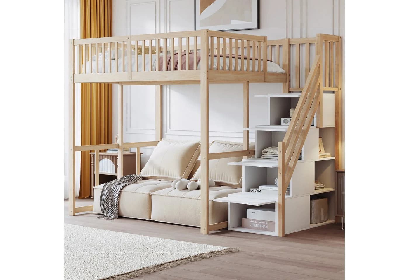 Flieks Hochbett Massivholz mit Stauraumtreppe Kinderbett - Bild 2