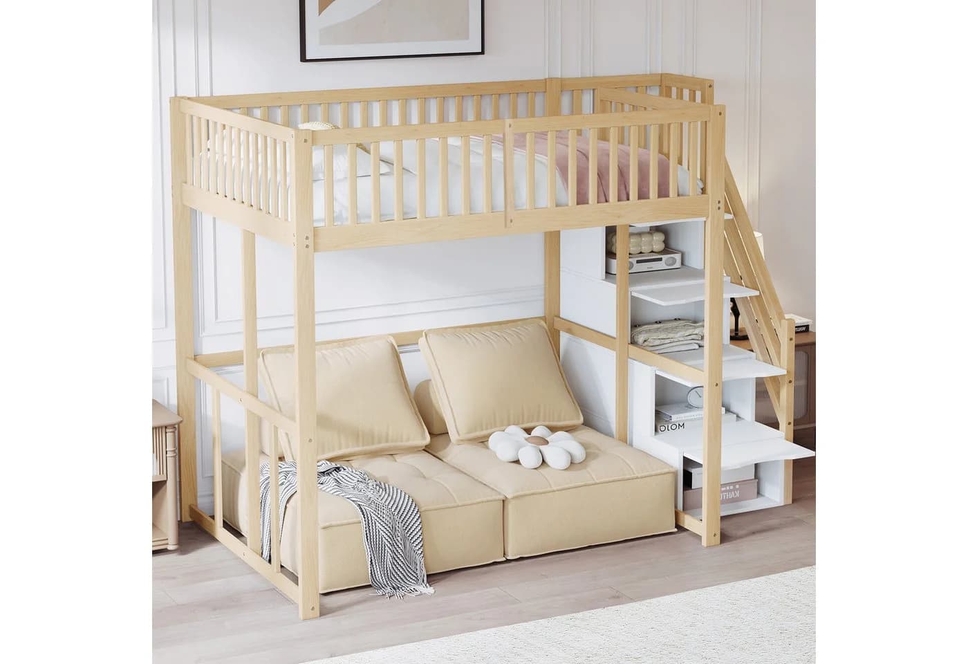 Flieks Hochbett Massivholz mit Stauraumtreppe Kinderbett - Bild 3