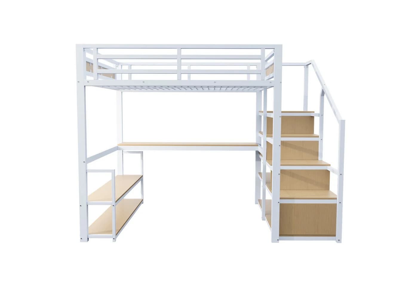 Flieks Hochbett Metall 140x200cm mit Stauraumtreppe und Schreibtisch - Bild 5