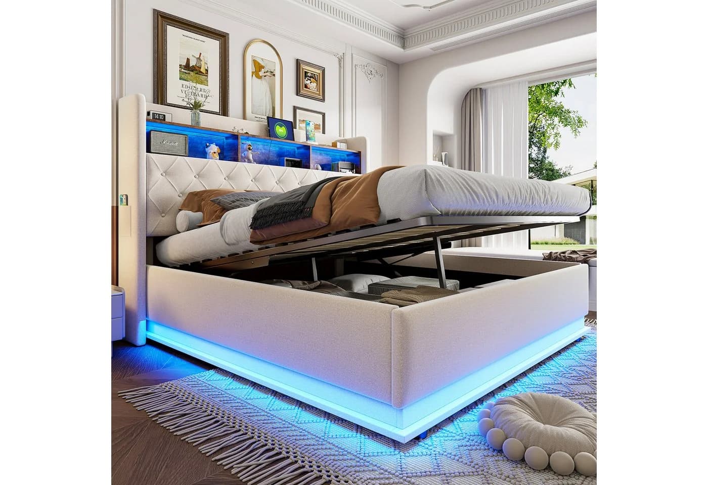 Flieks Polsterbett LED mit USB & Stauraum Beige - Bild 2