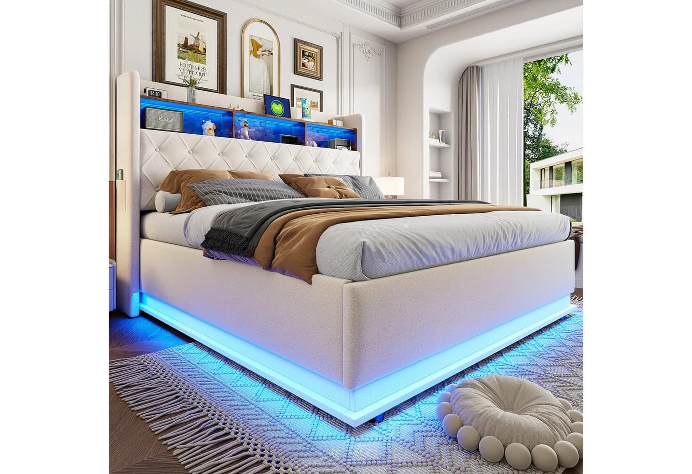 Flieks Polsterbett LED mit USB & Stauraum Beige - Bild 3