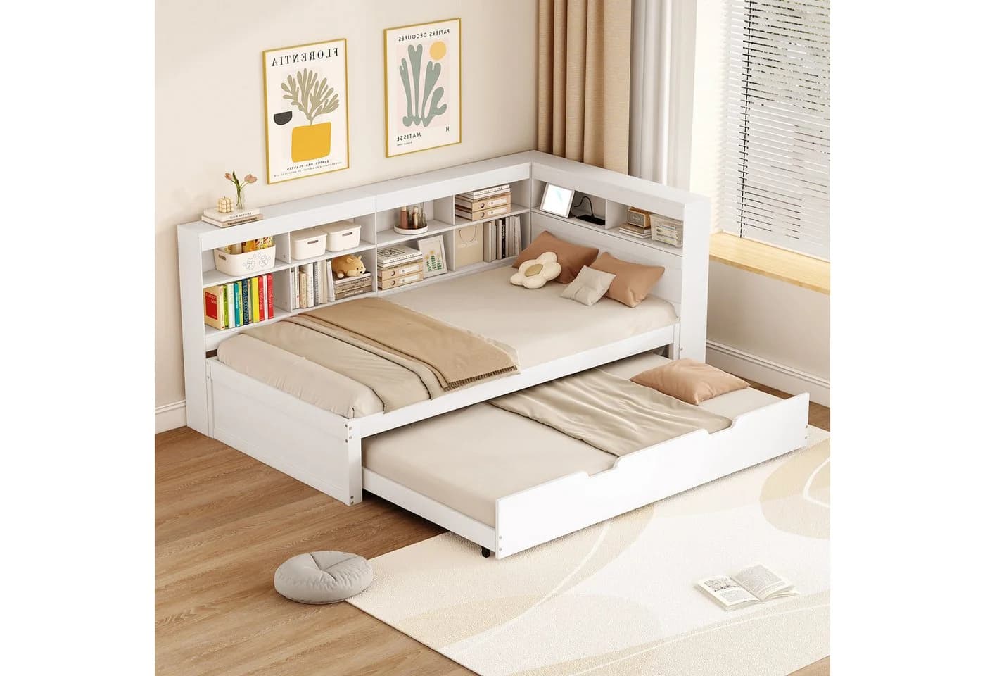 Flieks Massivholzbett Einzelbett 90x200cm mit Stauraum und USB - Bild 2