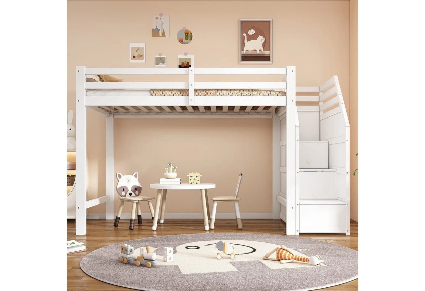 Flieks Hochbett Kinderbett mit Stauraumtreppe