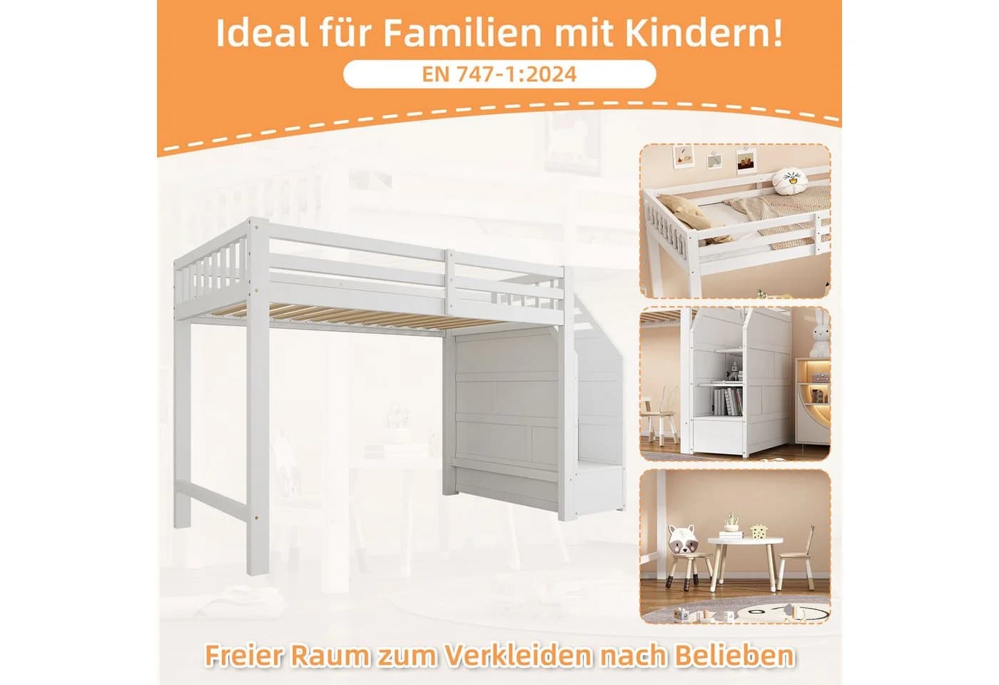 Flieks Hochbett Kinderbett mit Stauraumtreppe - Bild 4