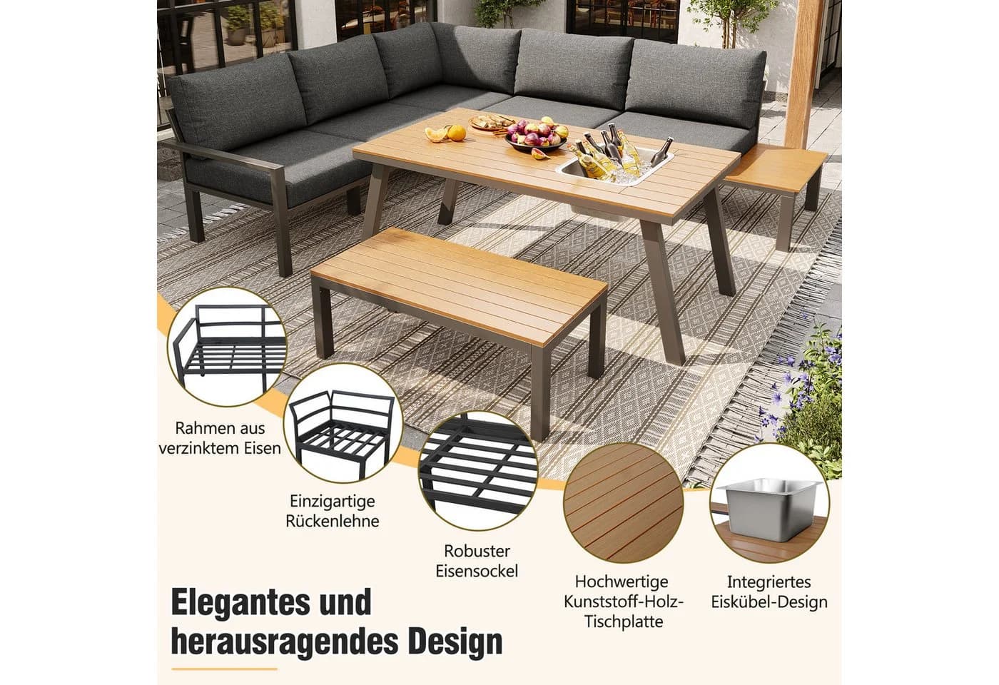 Flieks Gartenlounge-Set Outdoor 7-Sitzer Sitzgruppe - Bild 5