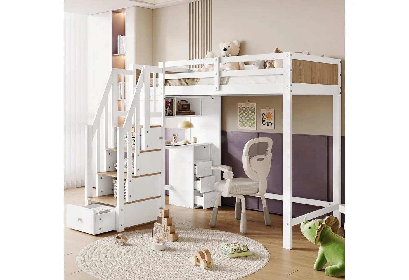 Flieks Hochbett 90x200 mit Stauraumtreppe & Schreibtisch - Bild 2