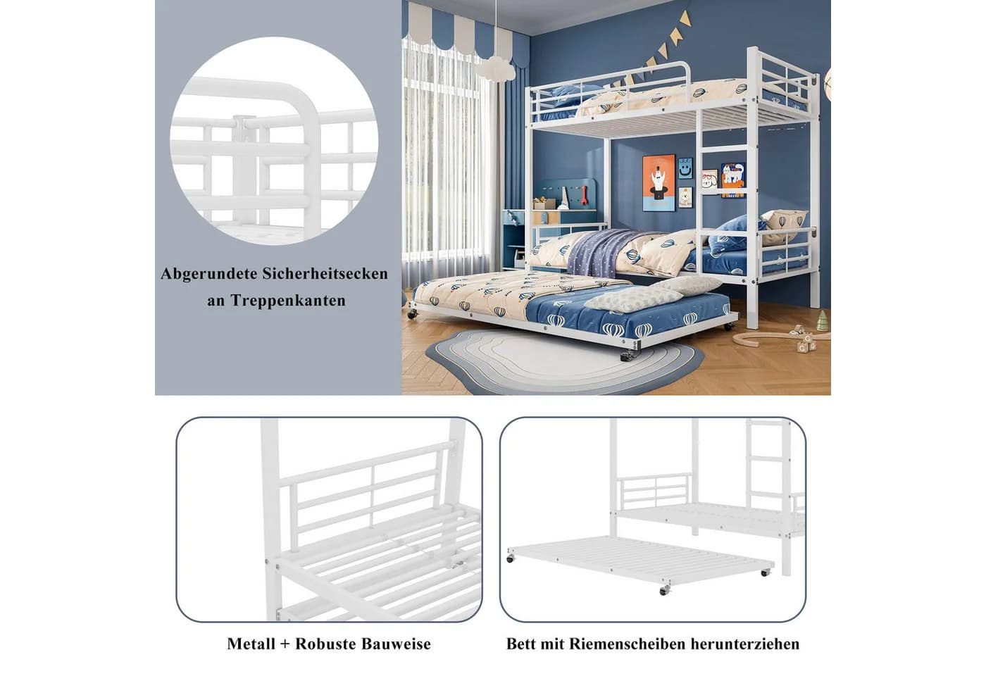 Flieks Dreierbett Metallbett mit Ausziehbett und Leiter - Bild 4
