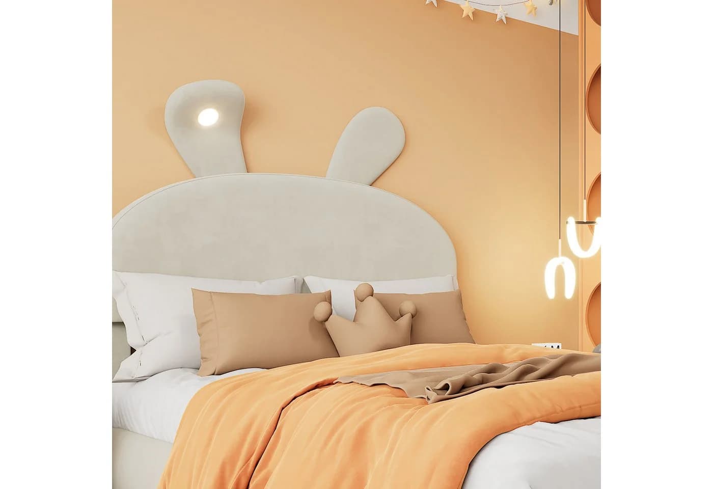 Flieks Polsterbett LED Einzelbett 90x200cm Beige mit Hasenohren - Bild 3