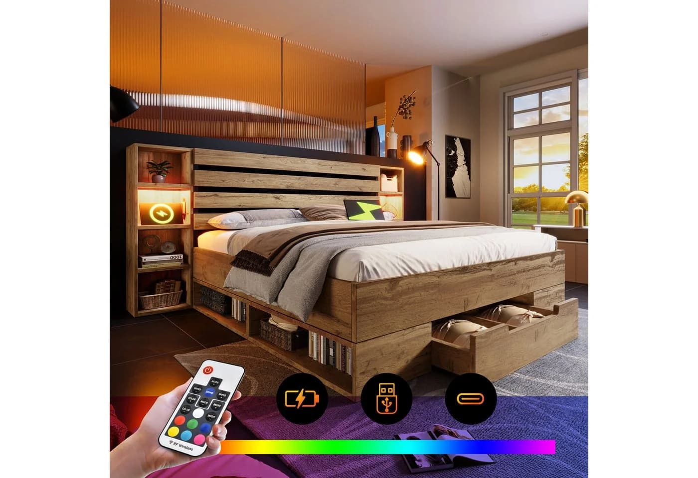 Flieks LED Doppelbett 180x200 mit Stauraum und Schubladen - Bild 4