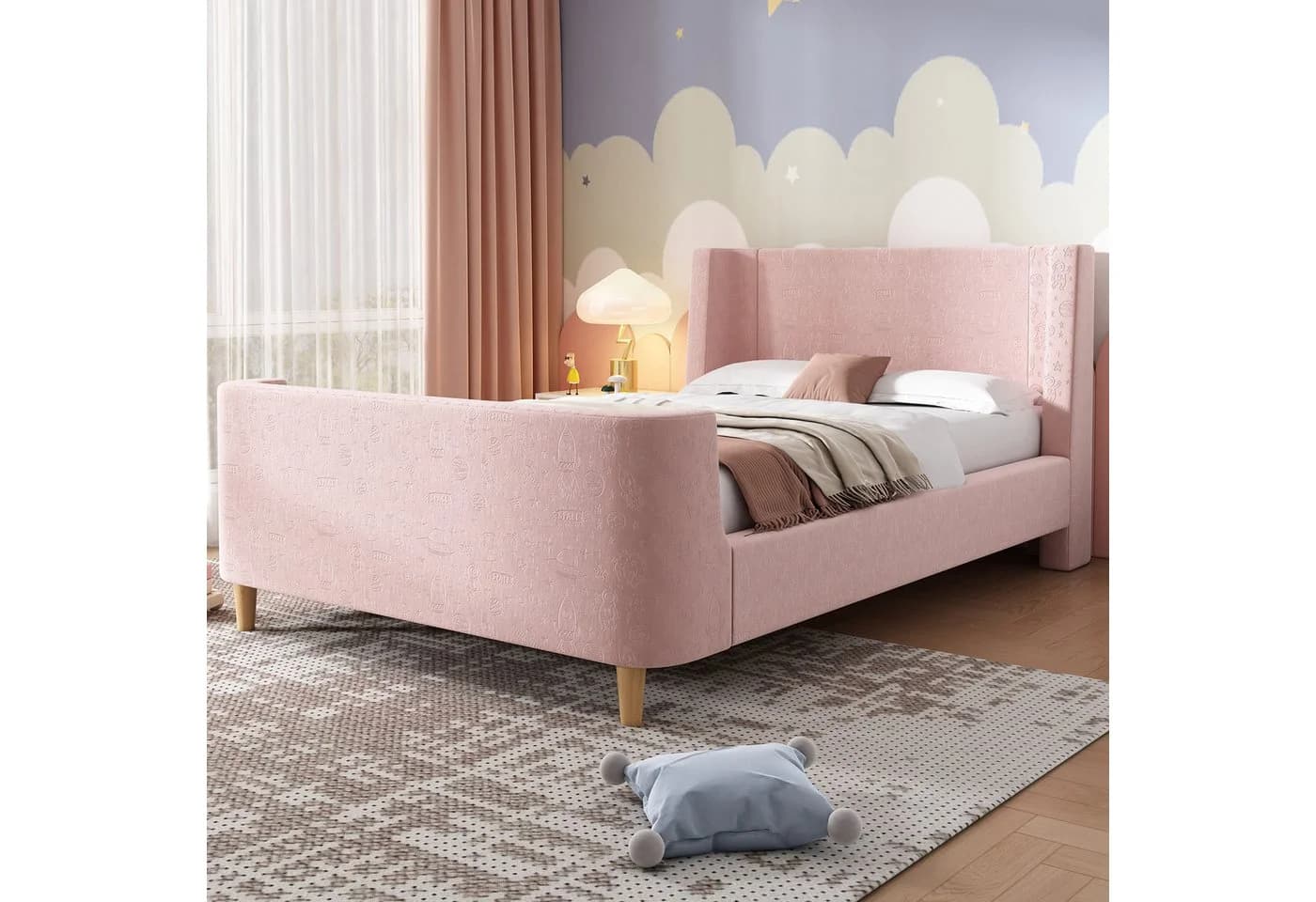 Flieks Polsterbett Rosa Samt Kinderbett 90x200cm