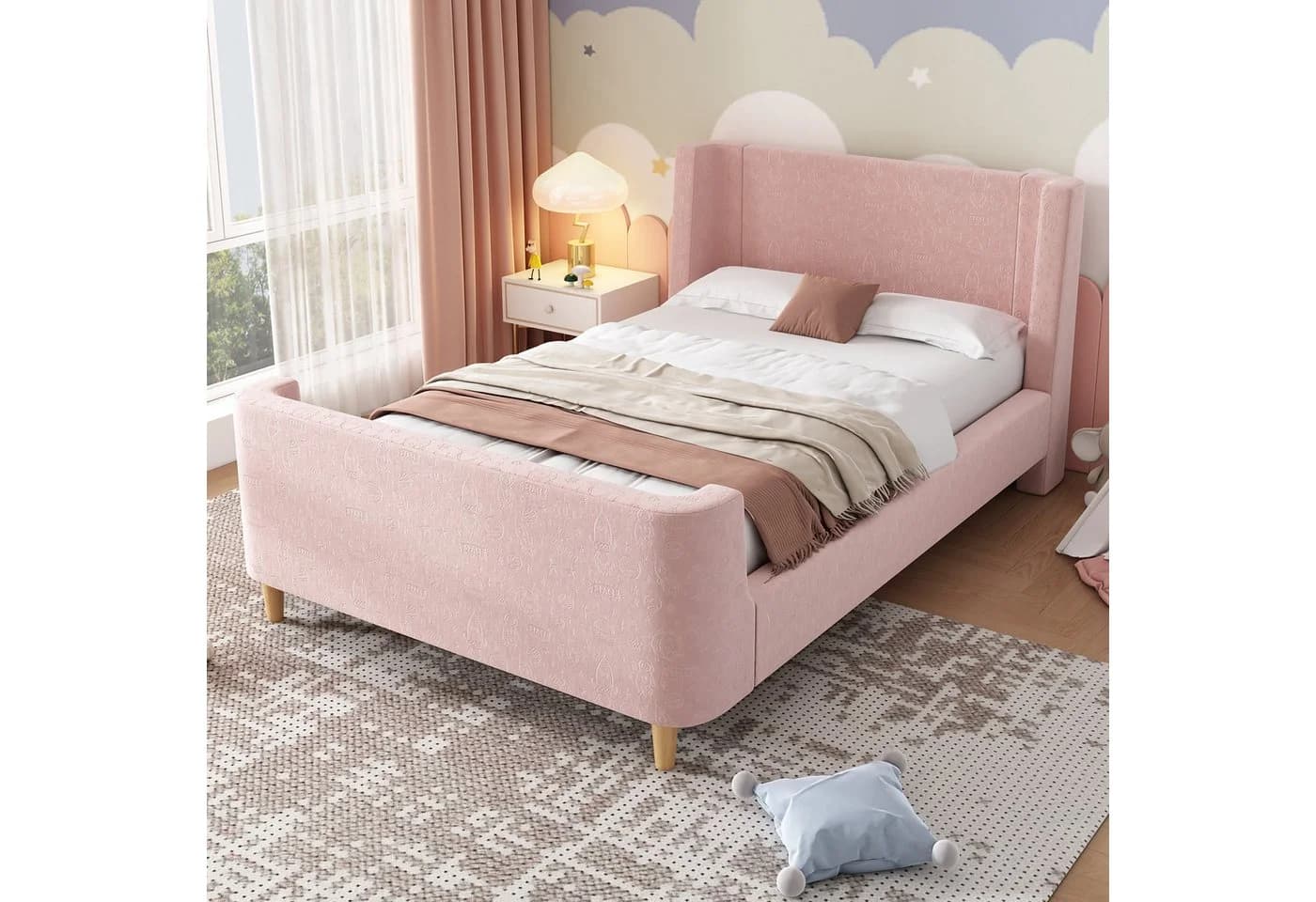 Flieks Polsterbett Rosa Samt Kinderbett 90x200cm - Bild 2