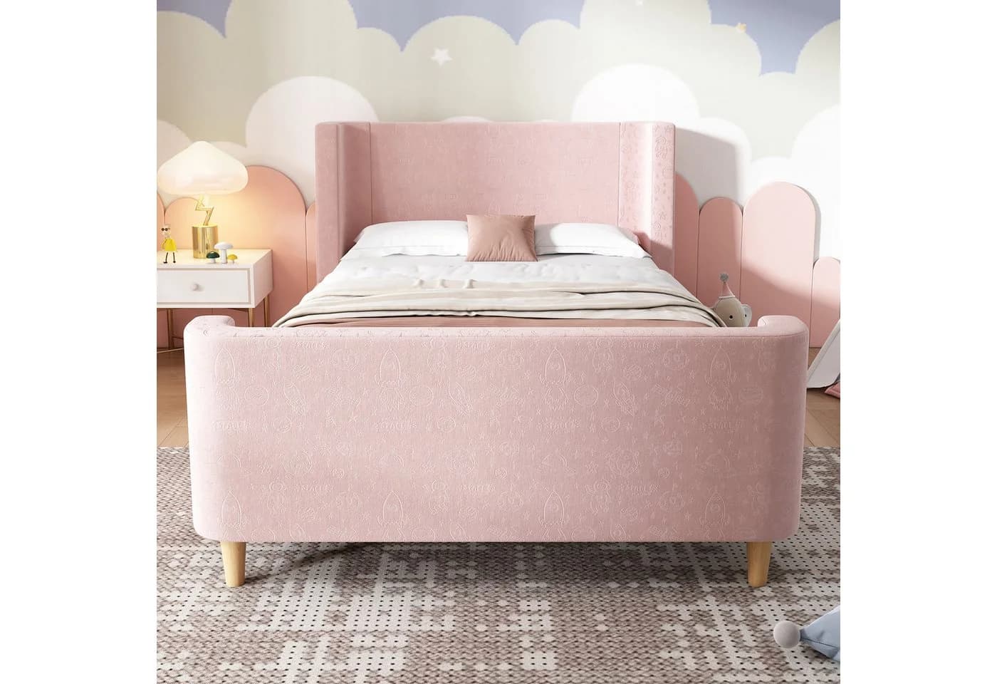 Flieks Polsterbett Rosa Samt Kinderbett 90x200cm - Bild 3