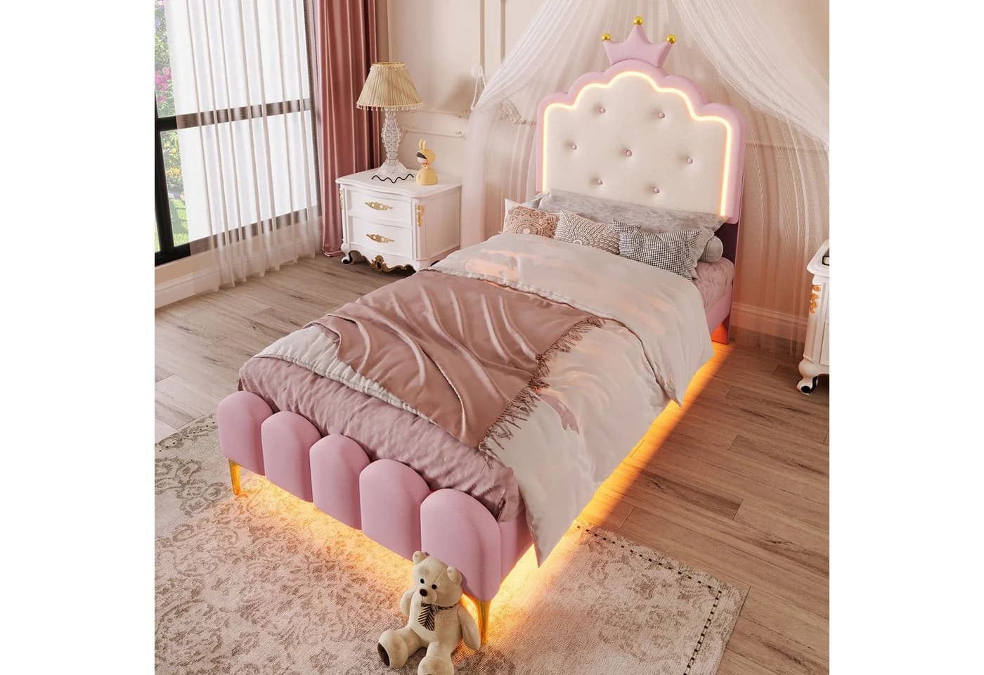 Flieks Prinzessinnenbett mit LED und Krone-Design Rosa - Bild 2
