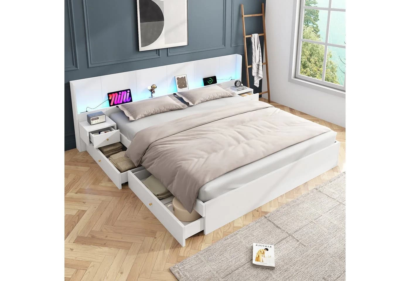 Flieks LED Doppelbett mit Nachttischen und Schubladen - Bild 2