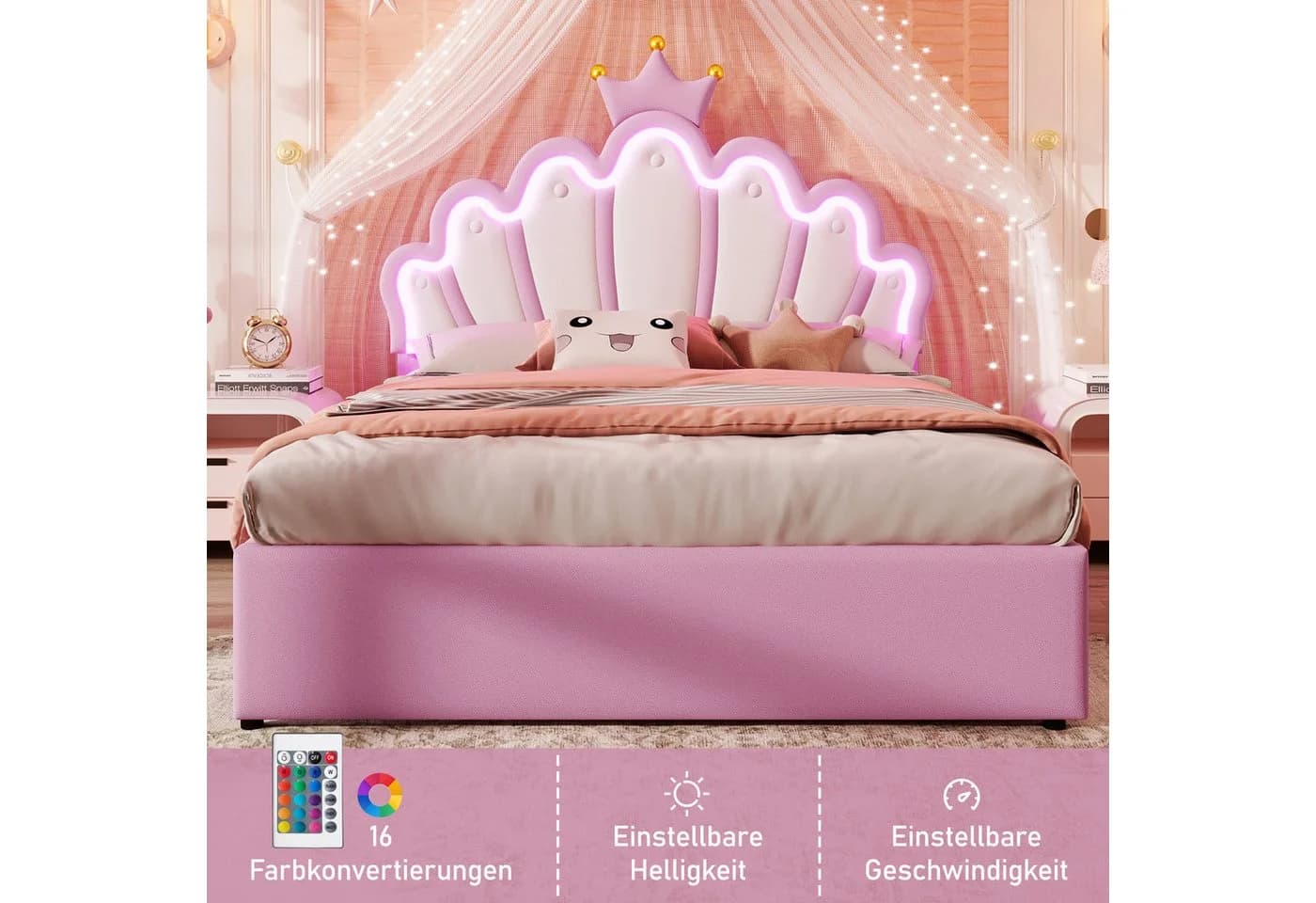 Flieks Polsterbett Rosa LED Prinzessinnenbett mit Schubladen - Bild 4