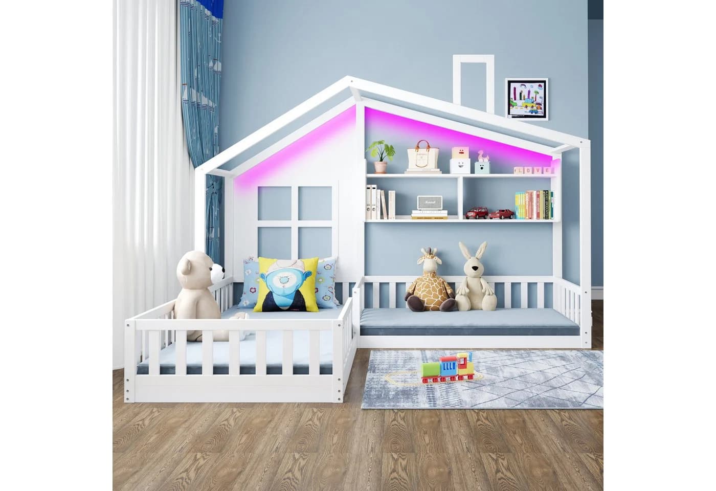 Flieks Kinderbett Hausbett mit Fenster und Schornstein Weiß