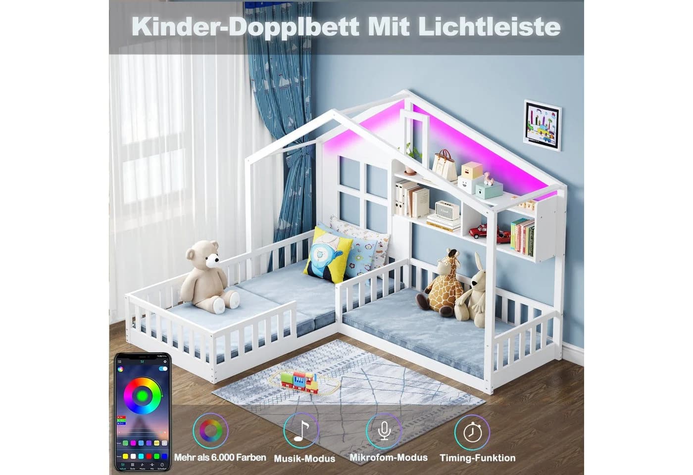 Flieks Kinderbett Hausbett mit Fenster und Schornstein Weiß - Bild 3