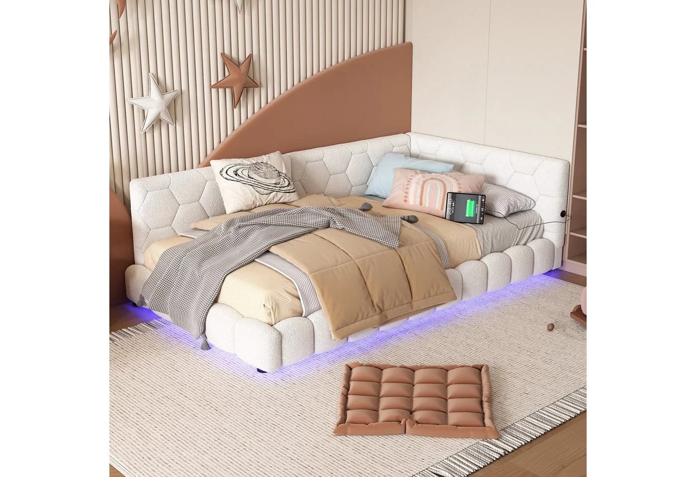 Flieks Polsterbett mit LED und USB-Anschluss Samt Weiß - Bild 2
