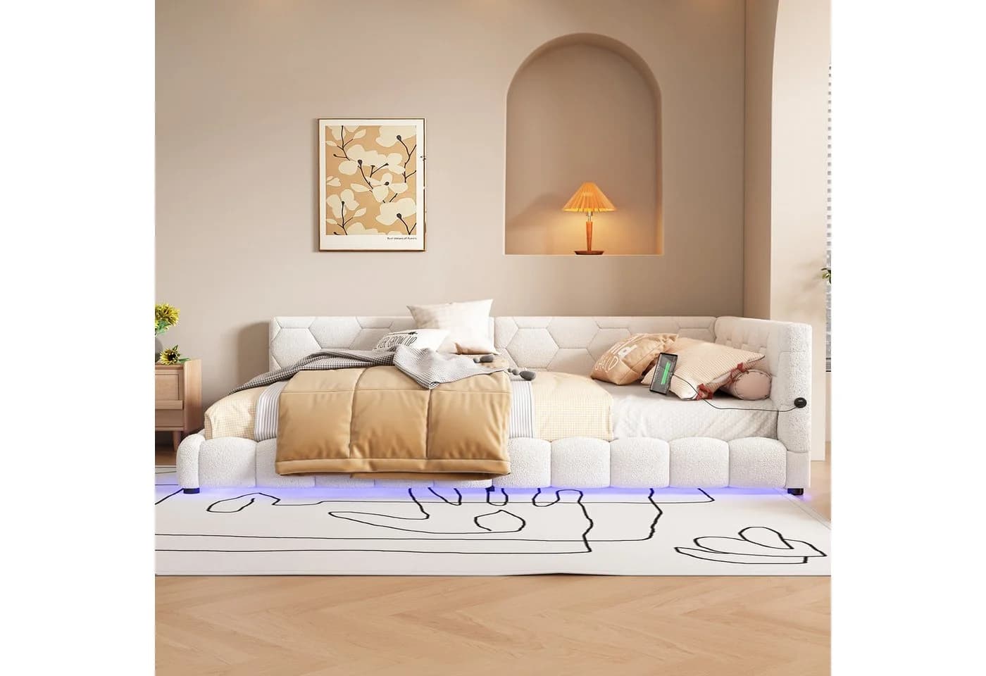 Flieks Polsterbett Samt 140x200cm mit USB-Anschluss