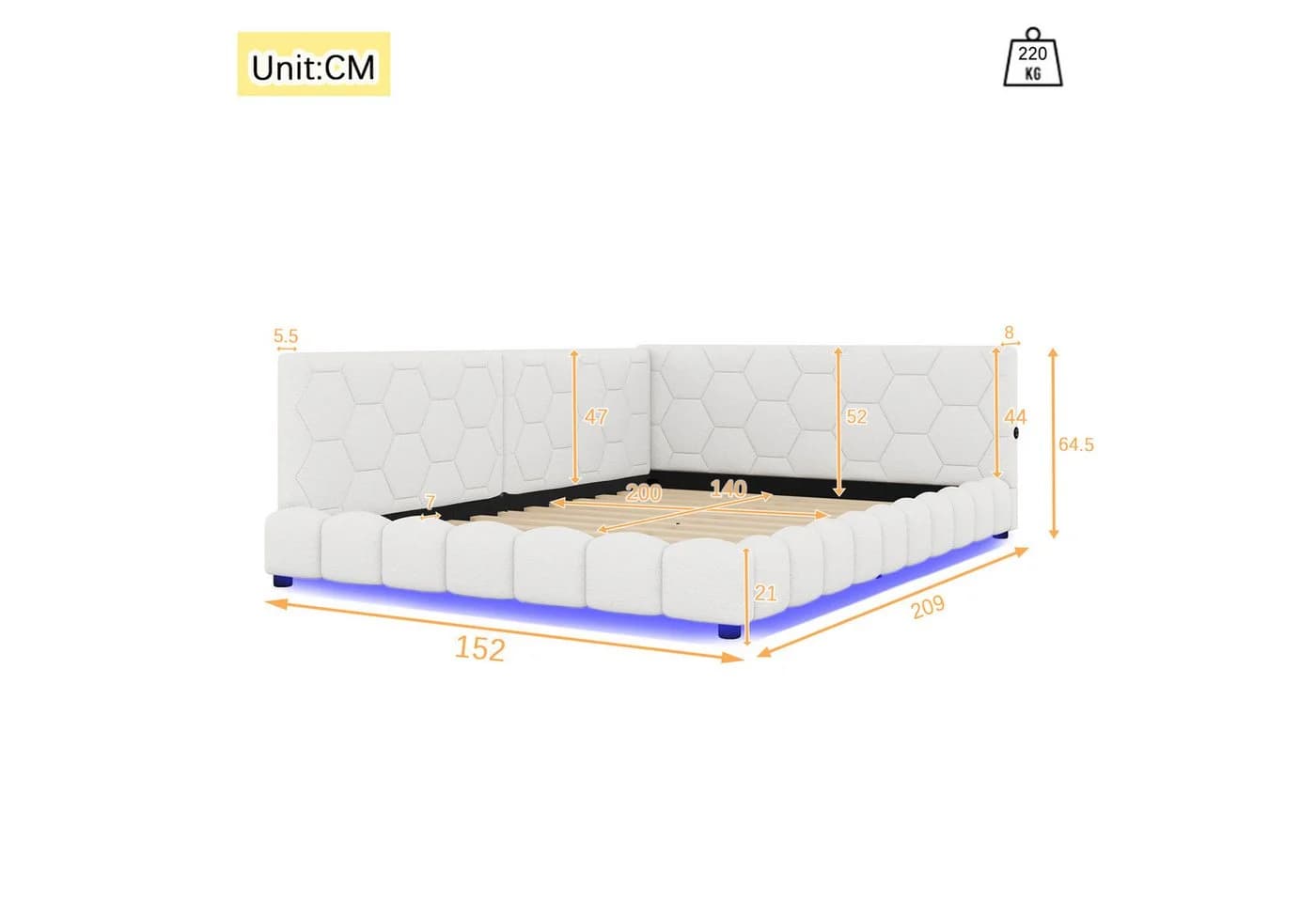 Flieks Polsterbett Samt 140x200cm mit USB-Anschluss - Bild 5