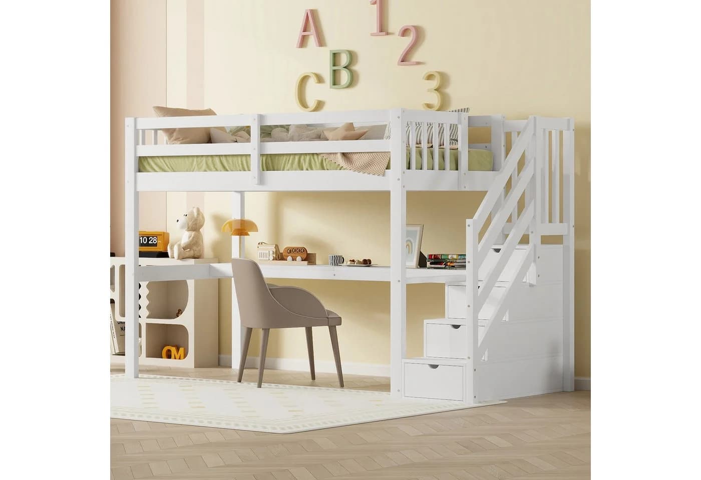 Flieks Hochbett Massivholz mit Treppe und Schreibtisch - Bild 2
