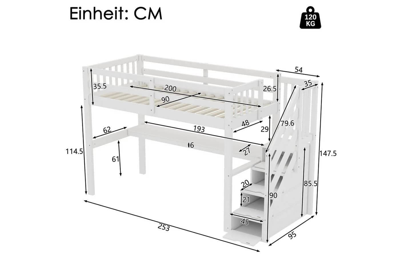 Flieks Hochbett Massivholz mit Treppe und Schreibtisch - Bild 4