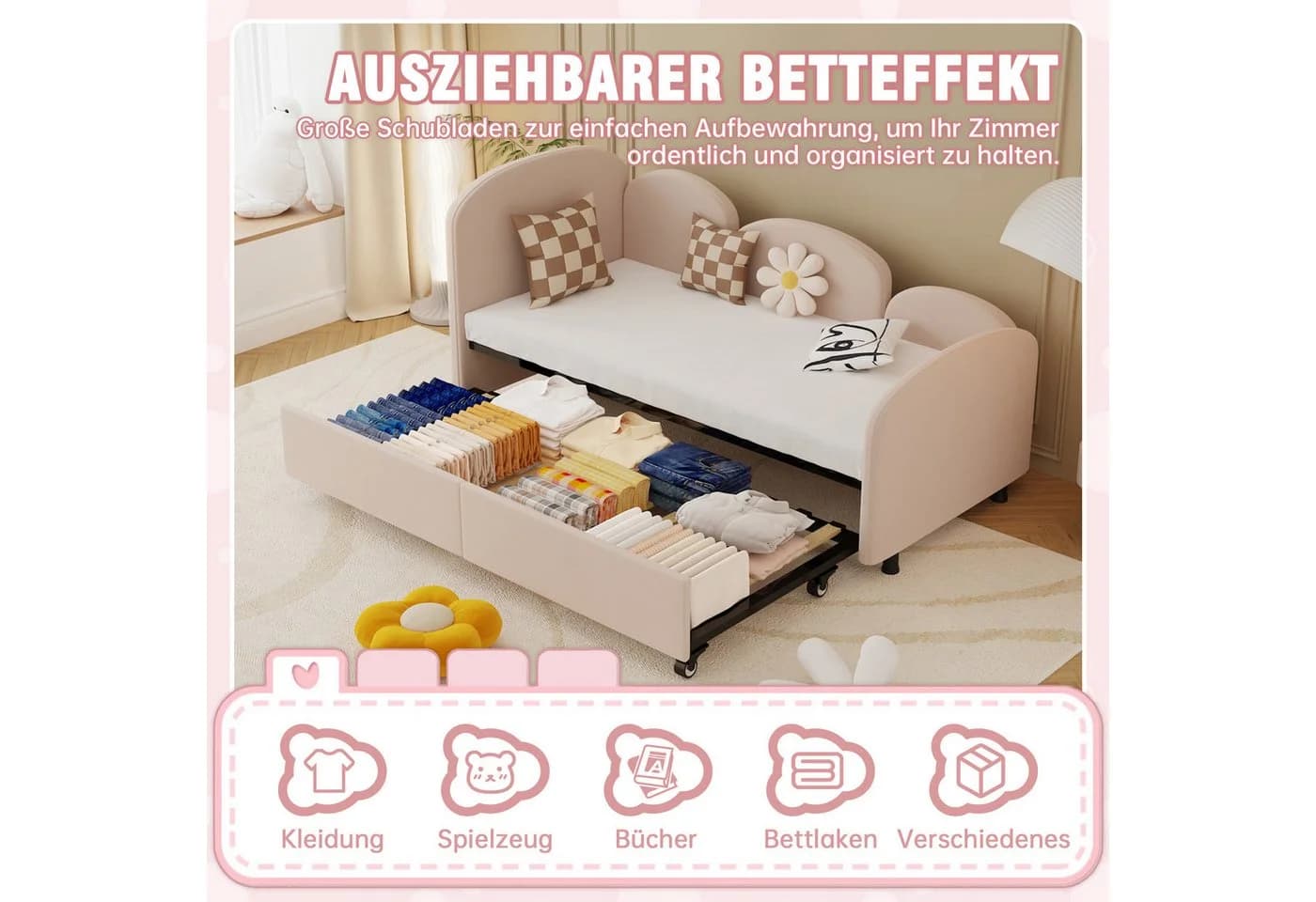 Flieks Daybett Rosa Samt mit Ausziehbett - Bild 3