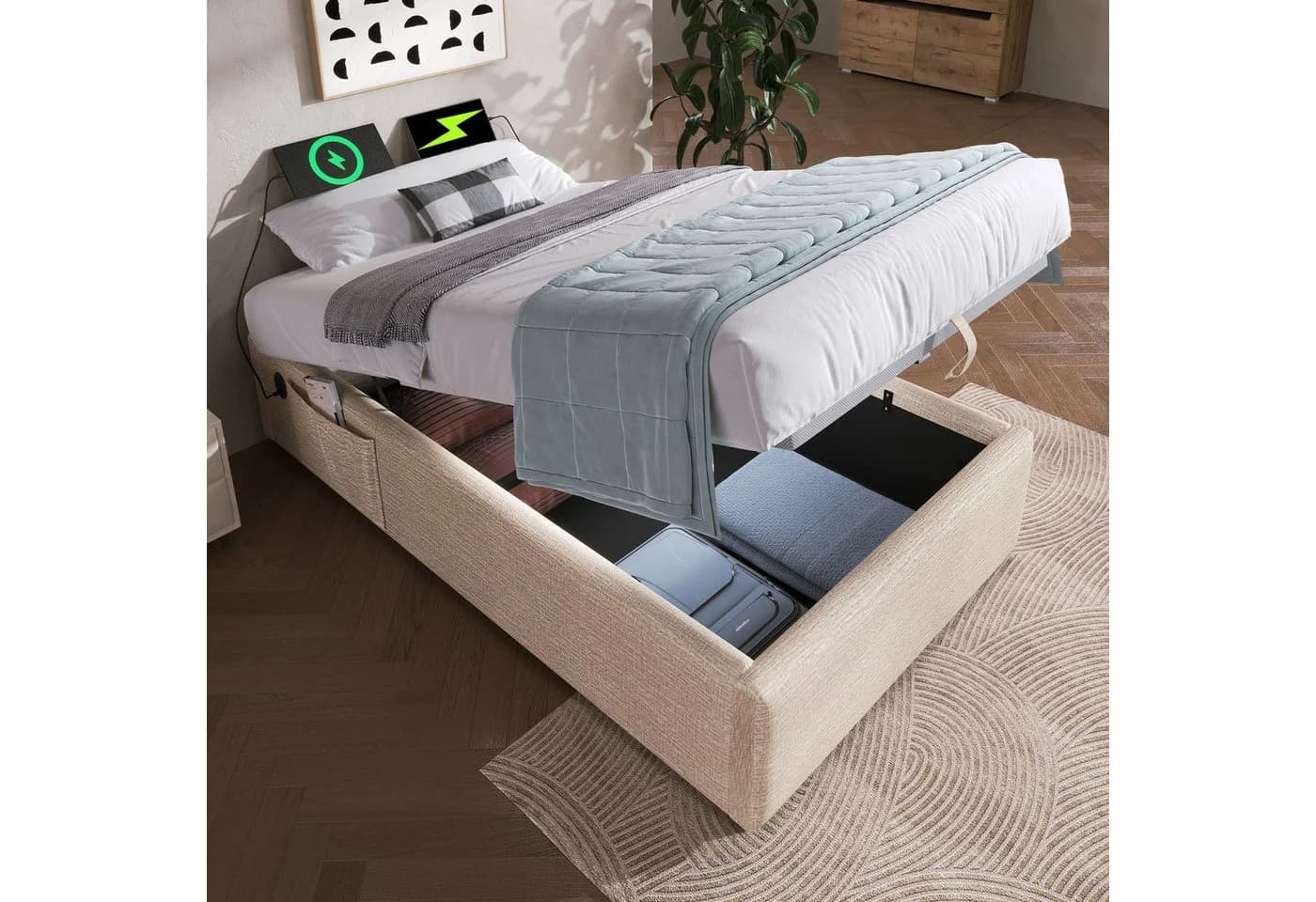 Flieks Polsterbett Hydraulisch Beige Ohne Kopfteil - Bild 2