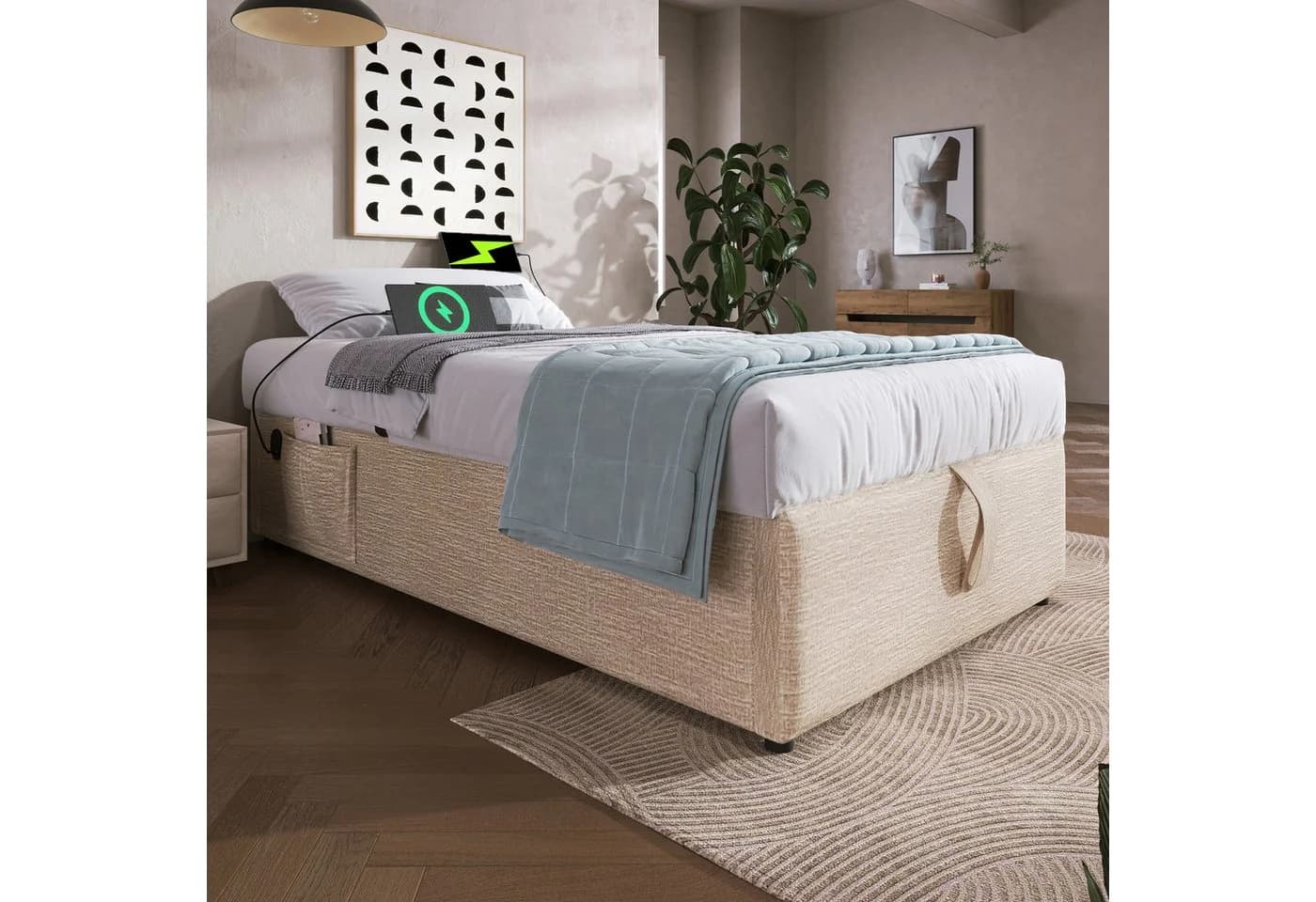 Flieks Polsterbett Hydraulisch Beige Ohne Kopfteil - Bild 4