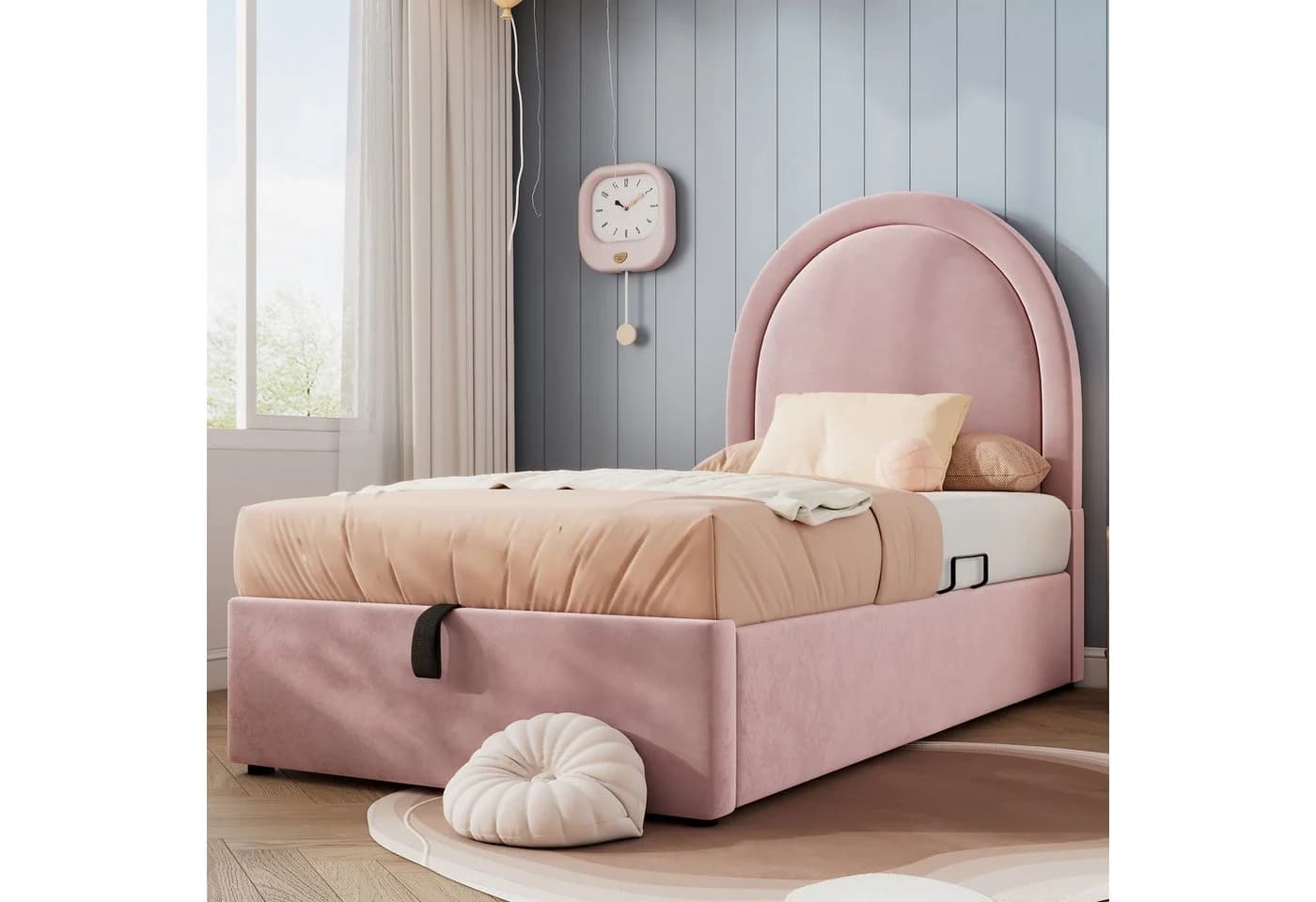 Flieks Polsterbett Rosa Hydraulisches Kinderbett mit Bettkasten