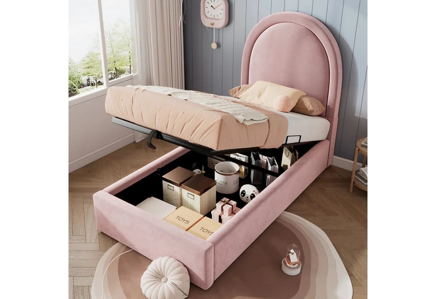 Flieks Polsterbett Rosa Hydraulisches Kinderbett mit Bettkasten - Bild 2