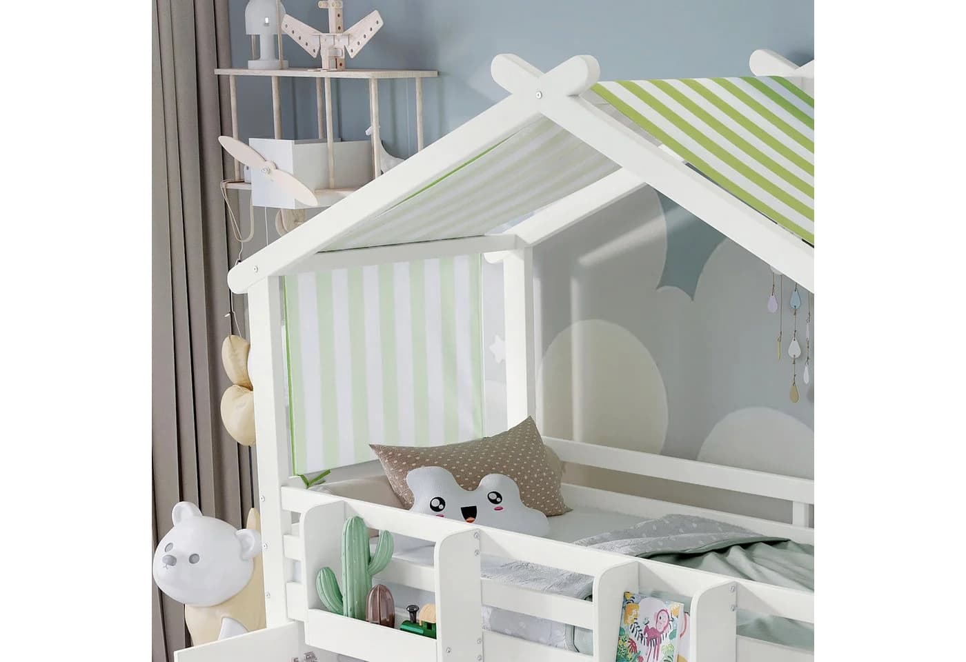 Flieks Hochbett mit Vorhang, Kleiderschrank & Stauraumtreppe - Bild 5