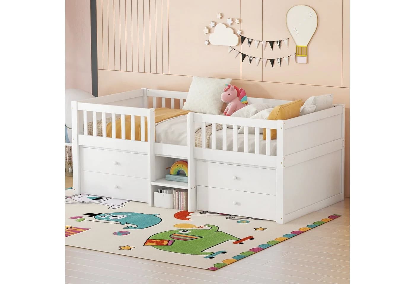 Flieks Hochbett Halbhohes Kinderbett Weiß mit 4 Schubladen - Bild 3