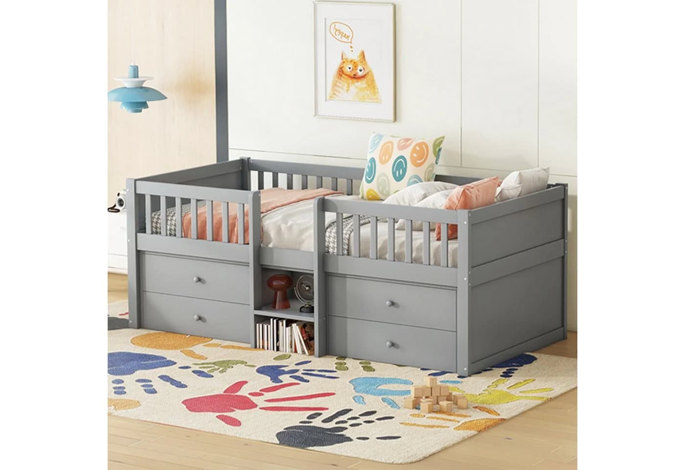 Flieks Hochbett Kinderbett Grau mit 4 Schubladen und Leiter - Bild 3