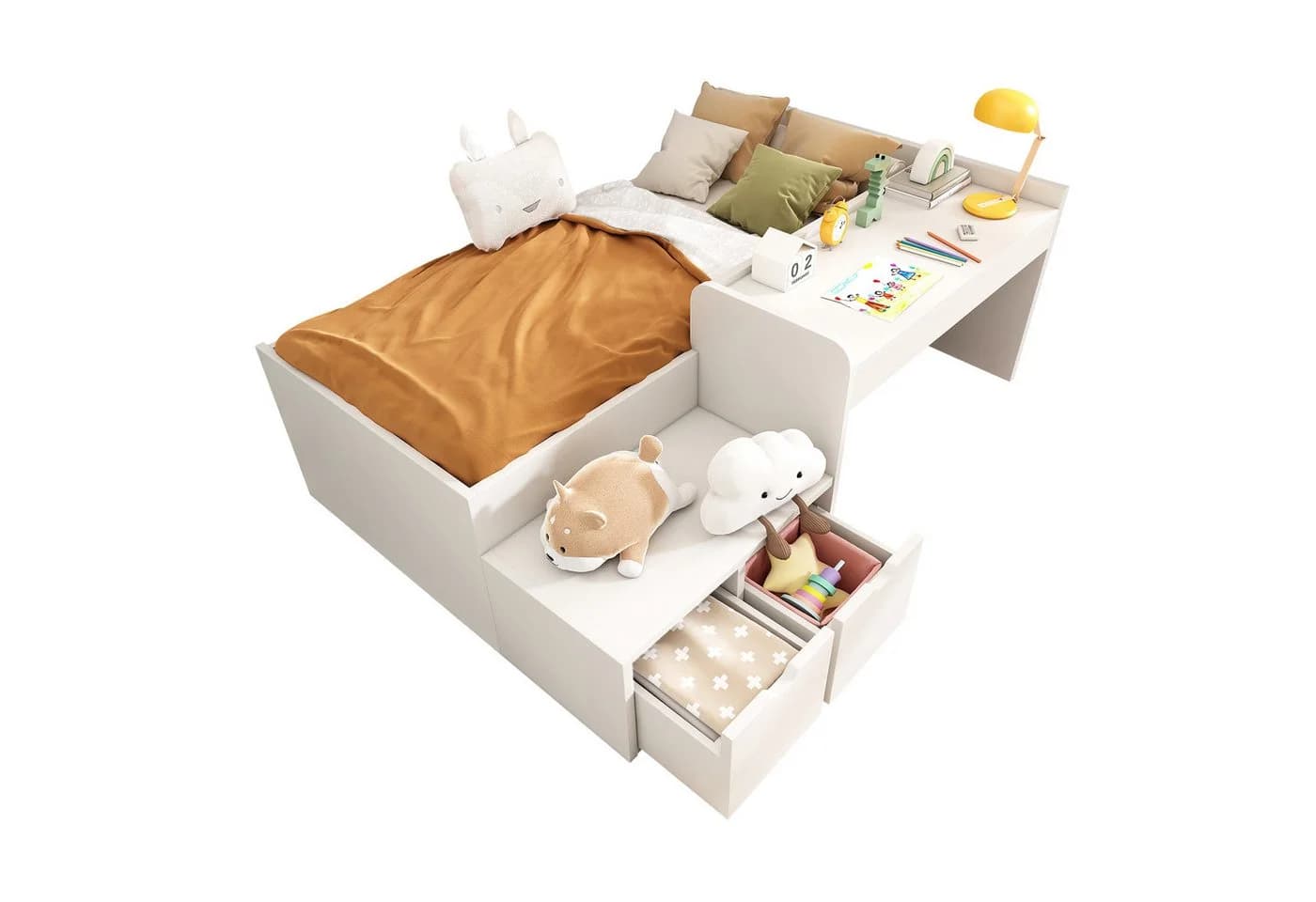 Flieks Kinderbett mit Schreibtisch und Schubladen Weiß - Bild 2